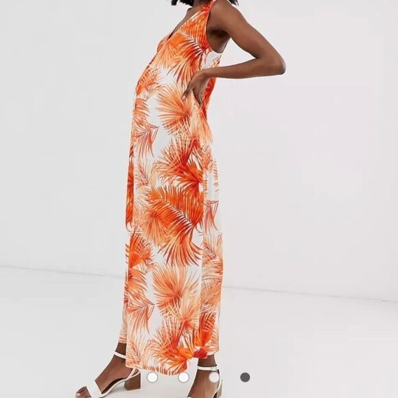 NWT- ASOS Design Maternity Low Back Maxi Dress in Palm Print Size 8 - Picture 3 of 5
